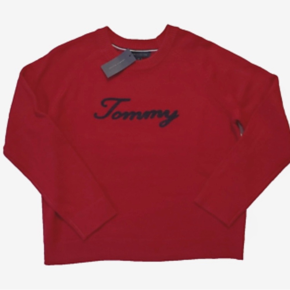 Tommy Hilfiger “Tommy” in script lettering crewneck sweater